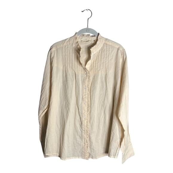 Marie Louise De Monterey Cream Long Sleeve Button Front Top Pleating  Sz 10 - Picture 1 of 7